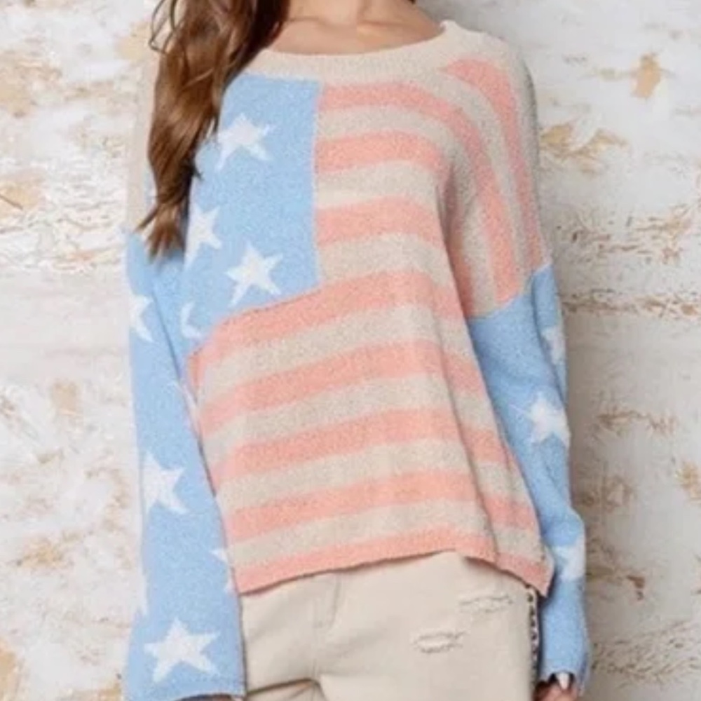 POL American Flag Sweater Size Small Muted Red, White & Blue